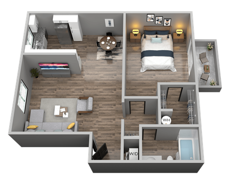 Floor plan for 1 bed, 1 bath, 784 sqft